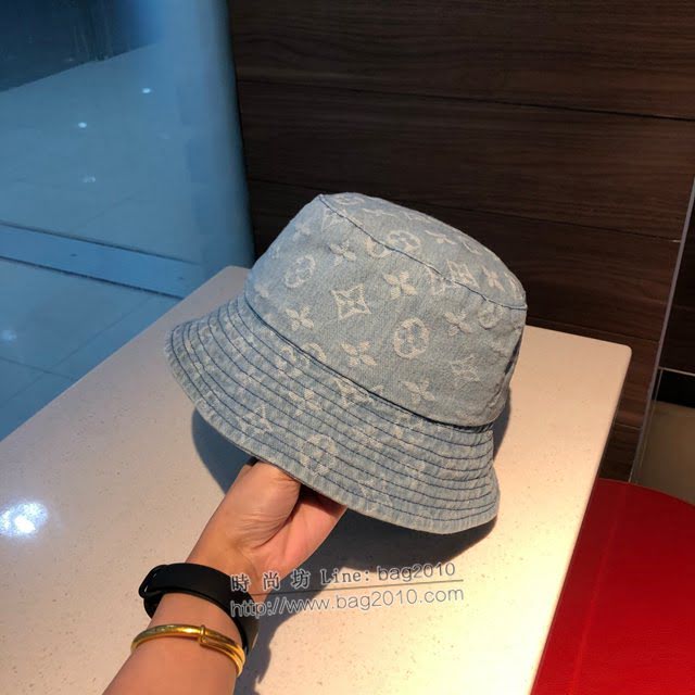 LV男女同款帽子 路易威登牛仔布印花漁夫帽遮陽帽  mm1085